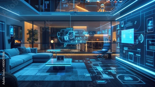 futuristic home with smart devices seamlessly connected through an invisible optical network