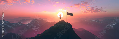 Man standing on top of the mountain and looking at the sunset. 