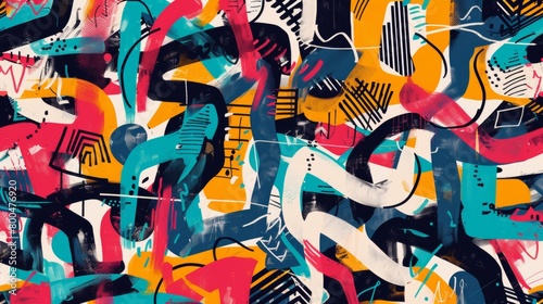 A bold abstract pattern inspired by urban graffiti and street art.