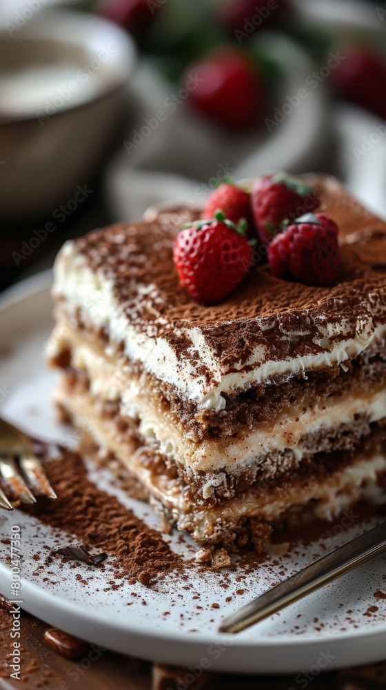 Close Up of Tiramisu Cake on Plate Close Up of Tiramisu Cake on Plate
