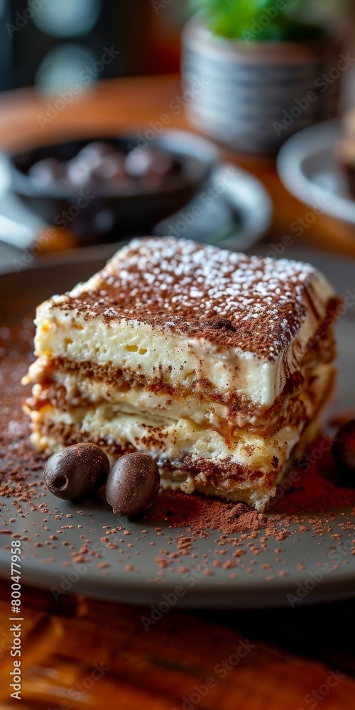 Tiramisu Cake on Plate Tiramisu Cake on Plate