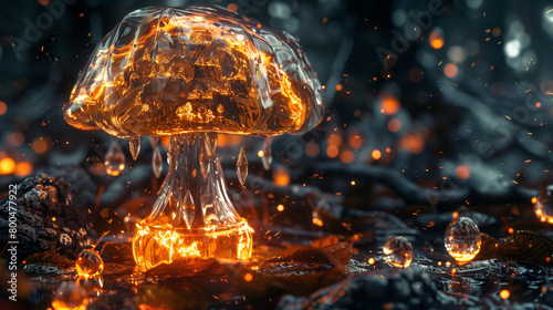 golden amber glowing glimmering enchanted magical mushroom generative art photo