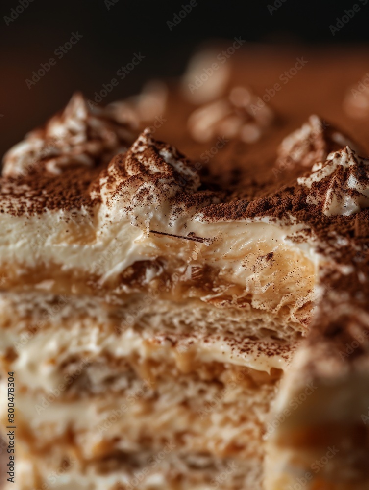 Close Up of Tiramisu Cake on Plate