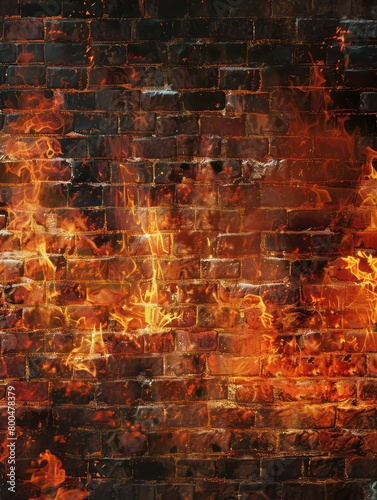 brick wall in flames texture background