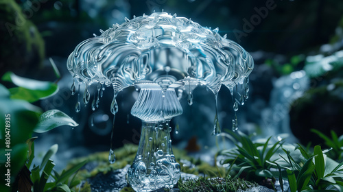 crystal clear blue glowing glimmering enchanted magical mushroom generative art