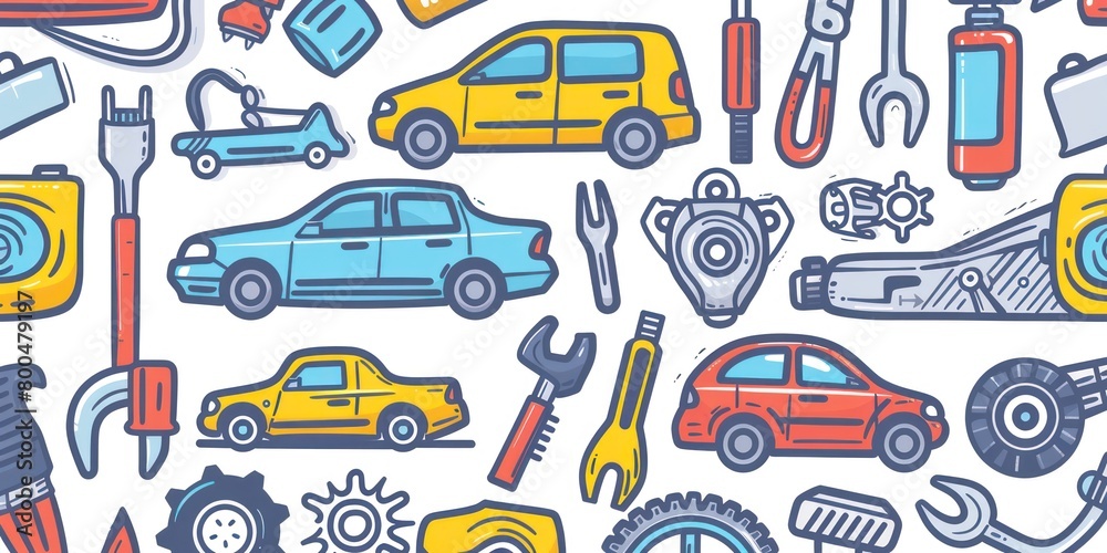 car service icons in simple outline doodle design scattered on a full background car service icons in simple outline doodle design scattered on a full background