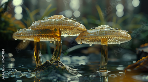 golden glowing glimmering enchanted magical mushroom generative art