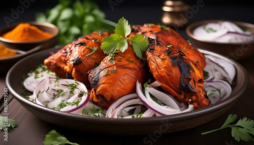 Authentic Indian Flavors: Tandoori Chicken with Cilantro and Onions photo