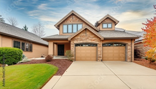 Luxury House Exterior with Brick and Siding Trim and Double Garage