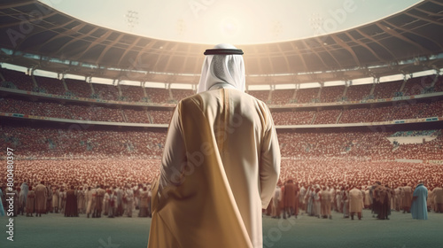 Arabian businessman standing on his stadium photo