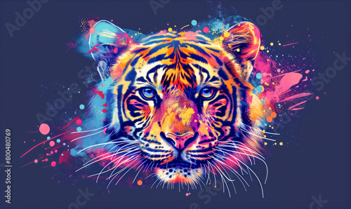 abstract illustration of a tiger in childish style  logo for t-shirt print