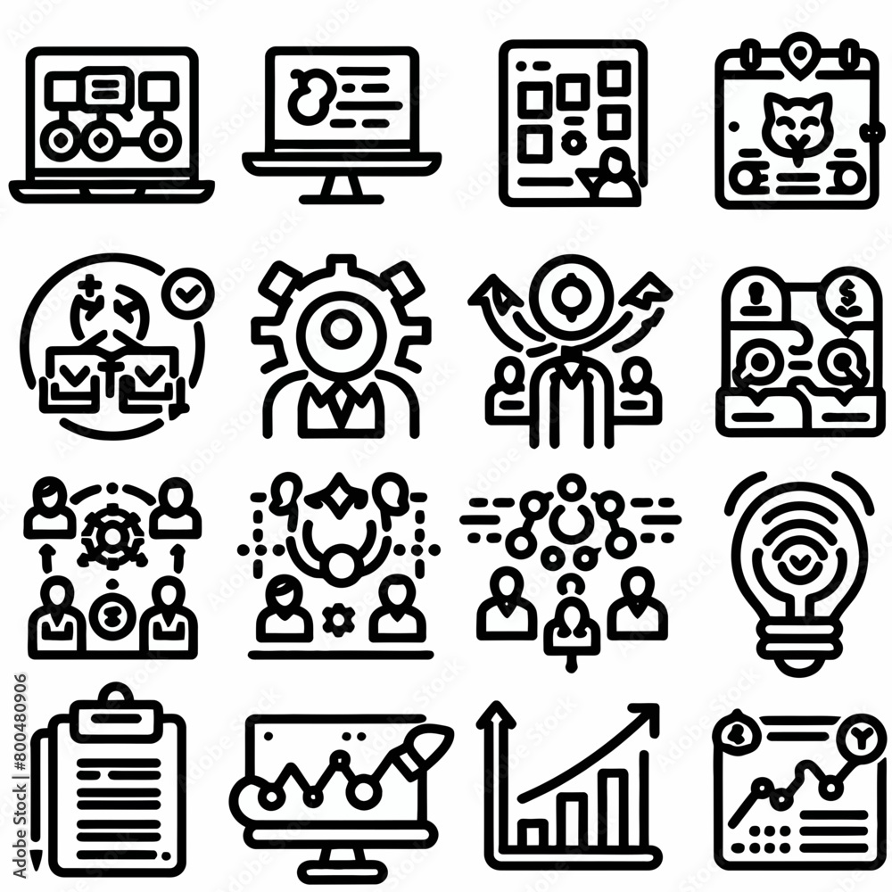 outline workflow set icon silhouette vector illustration white background, workflow, processing, operation. Outline icon collection