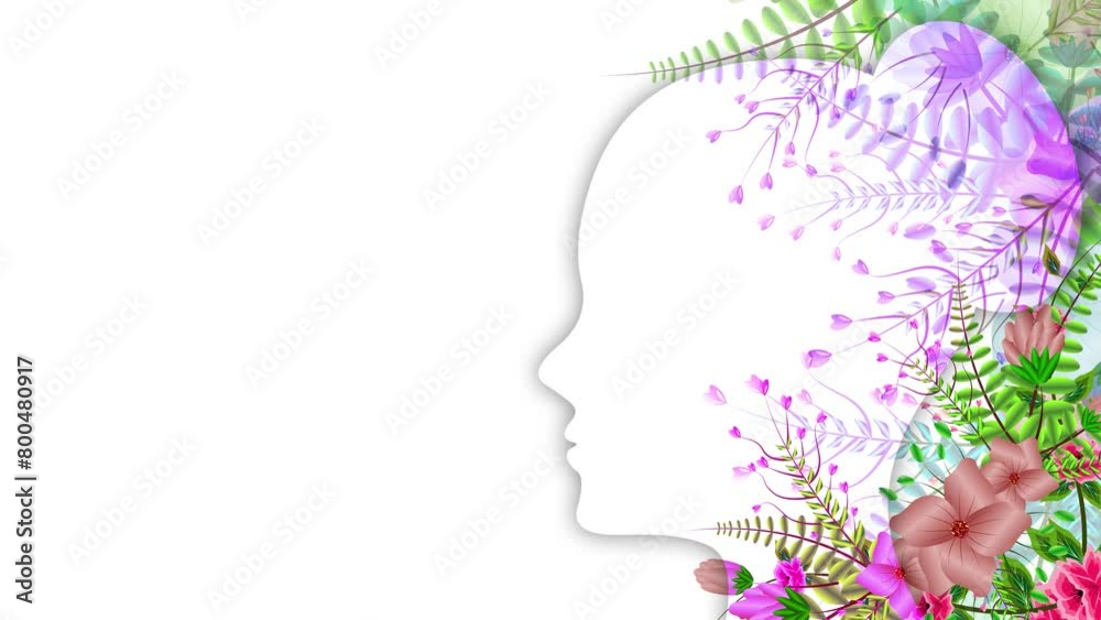 decorated women face on white background. copy space for mother's day and women's day greetings. girl face icon decorated with colorful flowers. decorated women face on white background. copy space for mother's day and women's day greetings. girl face icon decorated with colorful flowers.