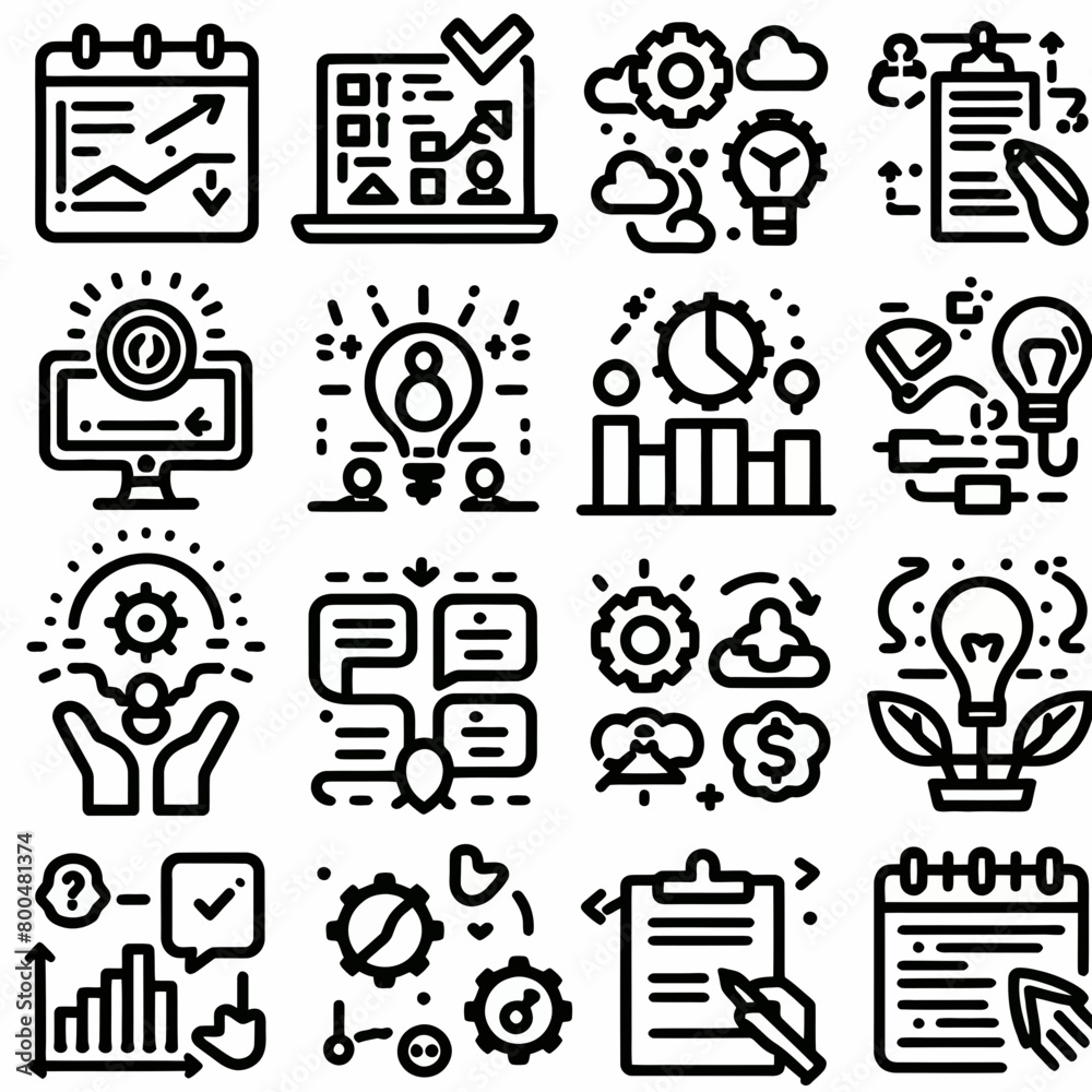 outline workflow set icon silhouette vector illustration white background, workflow, processing, operation. Outline icon collection