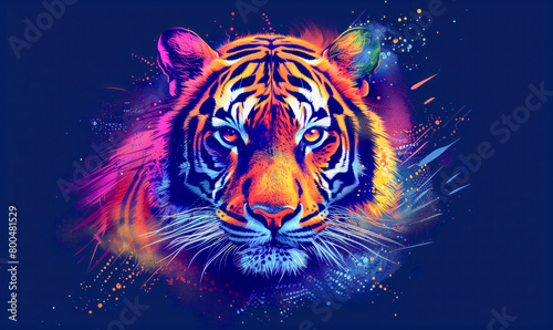 abstract illustration of a tiger in childish style  logo for t-shirt print