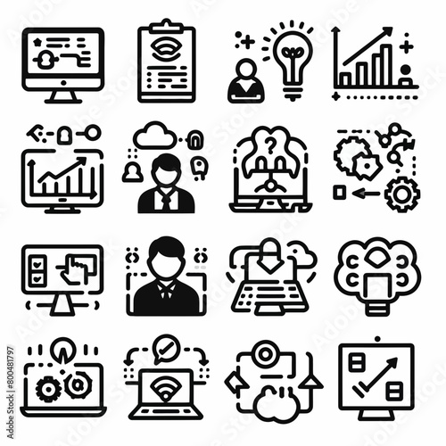 outline workflow set icon silhouette vector illustration white background, workflow, processing, operation. Outline icon collection
