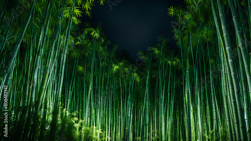 bamboo forest at night beautiful Generative AI