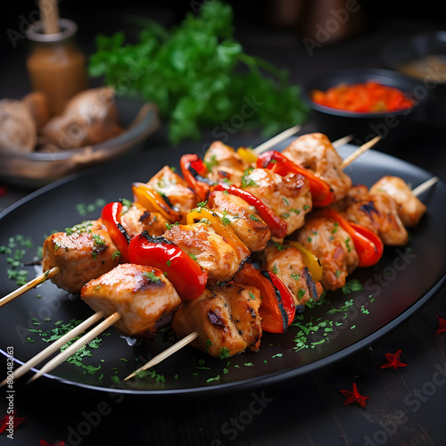 Wallpaper Mural Savory Grilled Chicken Skewers Paired with Sweet Pepper Slices and Savory Dill Torontodigital.ca