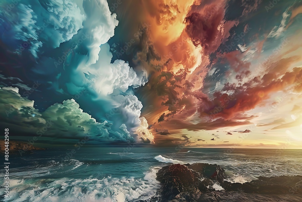 A surreal landscape where the sky and the sea merge into one