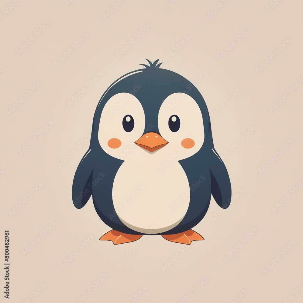 Fototapeta premium Charming Cartoon Penguin Standing Proudly Against a Warm Beige Background