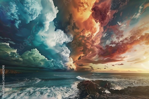 A surreal landscape where the sky and the sea merge into one