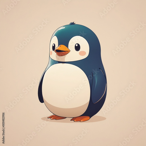 Charming Cartoon Penguin Standing Proudly Against a Warm Beige Background