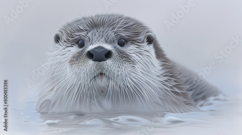  A close-up of a sea otter swimming, head above water's surface
