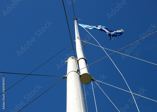 Tall Flagpole Flying Scottish Saltire Flag at Bannockburn Battlefield Site in Scotland