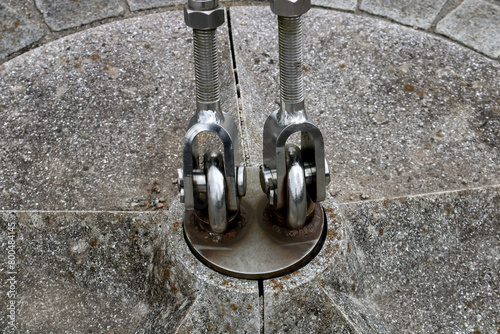 Adjustable Base of Large Flagpole Support Cable at Bannockburn Battlefield in Scotland