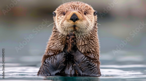   A tight shot of an otter in water, paws lifted, head breaking surface © Viktor