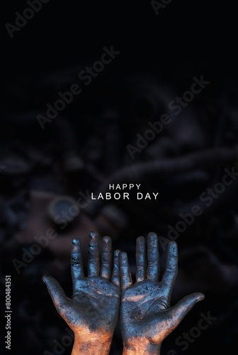 Labor's dirty hands. Stop Child labor. 1st May day concept.  © suman
