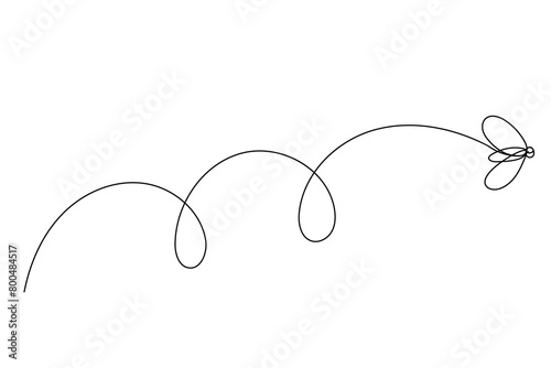 Line Art Fly. Simple Graphic Fly Motion Trajectory Silhouette. Editable vector Stroke. Continuous Line Art Fly Flight Funny Drawing Illustration. Small Abstract Fly Isolated on White Background. 