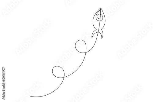 Line Art Rocket Spaceship Silhouette. Doodle Simple Graphic Space Explore Adventure Outline Line Art. Rocket Silhouette Isolated on White . Travel Tourism Science Explore Modern Line Art Concept