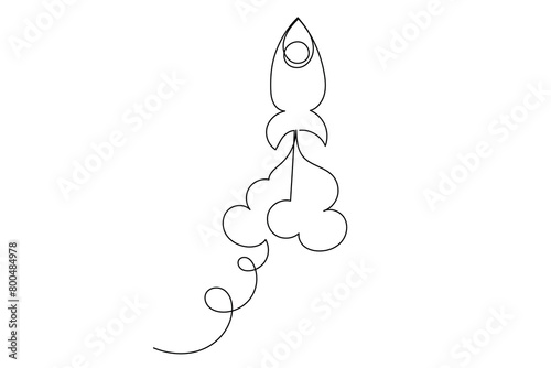 Line Art Rocket Spaceship Silhouette. Doodle Simple Graphic Space Explore Adventure Outline Line Art. Rocket Silhouette Isolated on White . Travel Tourism Science Explore Modern Line Art Concept