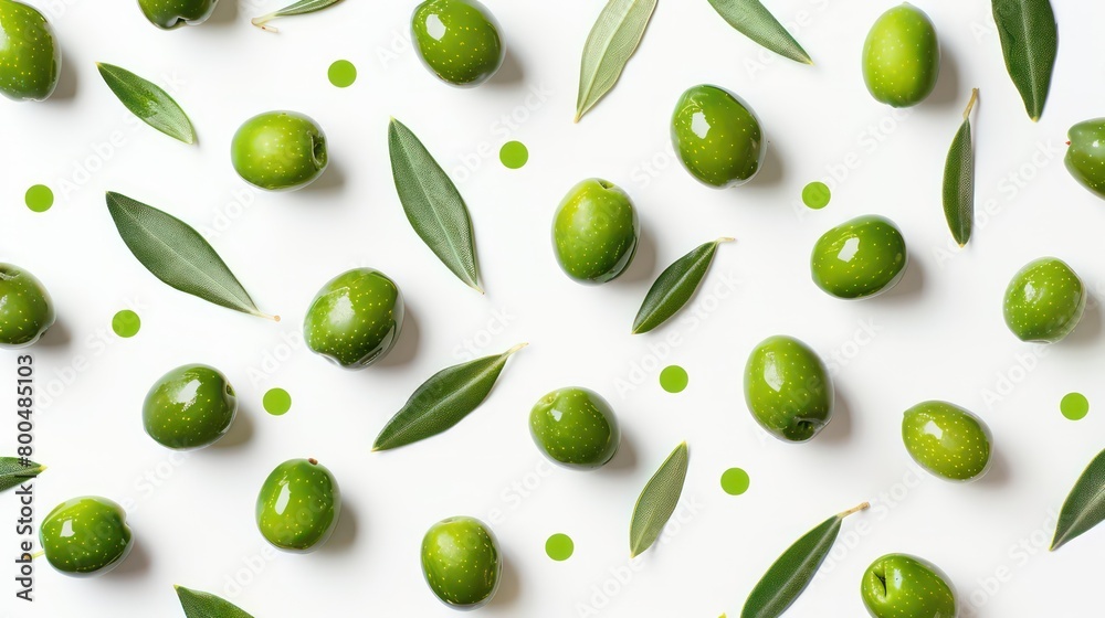 green olives scattered on a neutral background green olives scattered on a neutral background