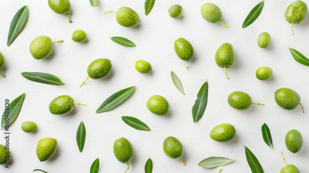green olives scattered on a neutral background green olives scattered on a neutral background