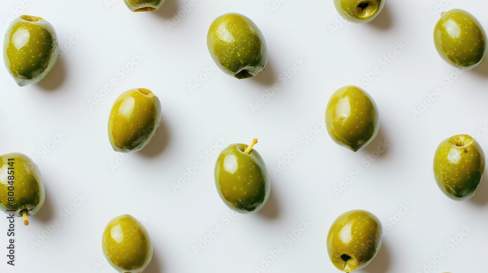green olives scattered on a neutral background green olives scattered on a neutral background