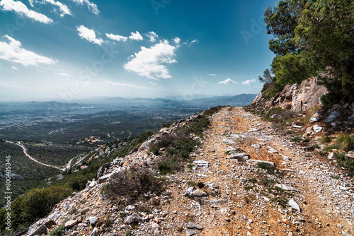 Penteli mountain country road at Attica, Greece.
