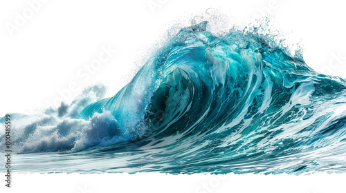 A deep ocean teal tide wave isolated on solid white background.