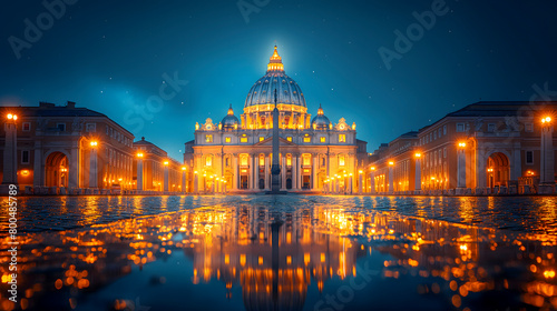 St. Peter's Basilica at night, Vatican City, Italy photo