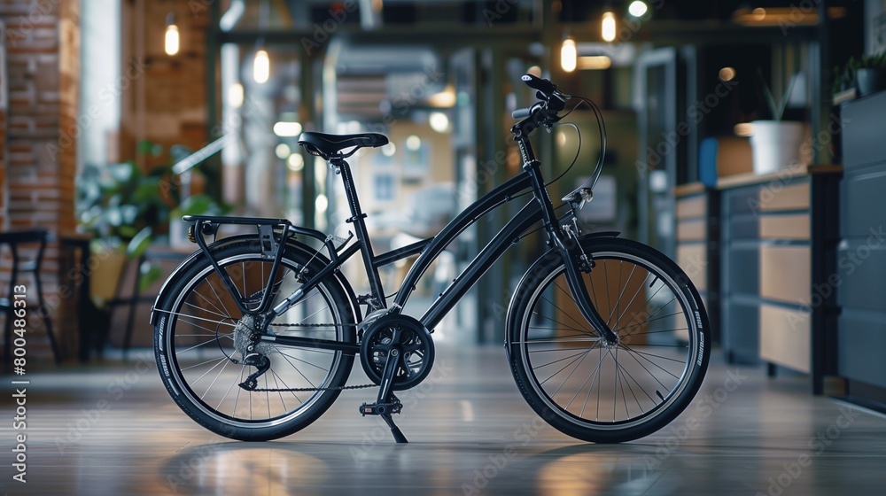 Cool slate folding bike in a modern office setting, the commuter's choice,