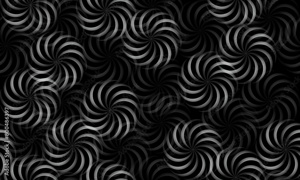 Abstract seamless pattern with gray circle elements on dark background.