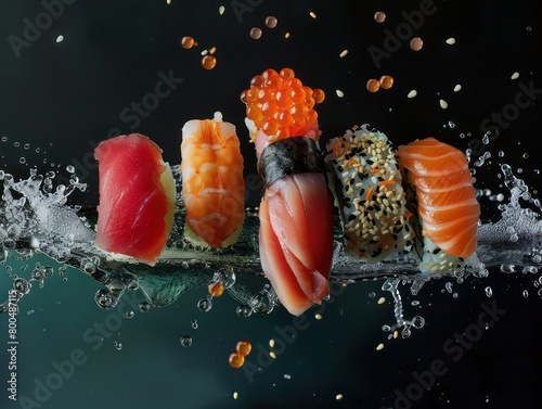 sushi background with amazing vibrant colors and professional setting display photo