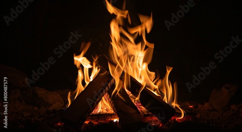 Close up of fire flames on black background 