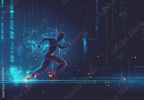 Vector illustration of Running Man transforming into network connection.