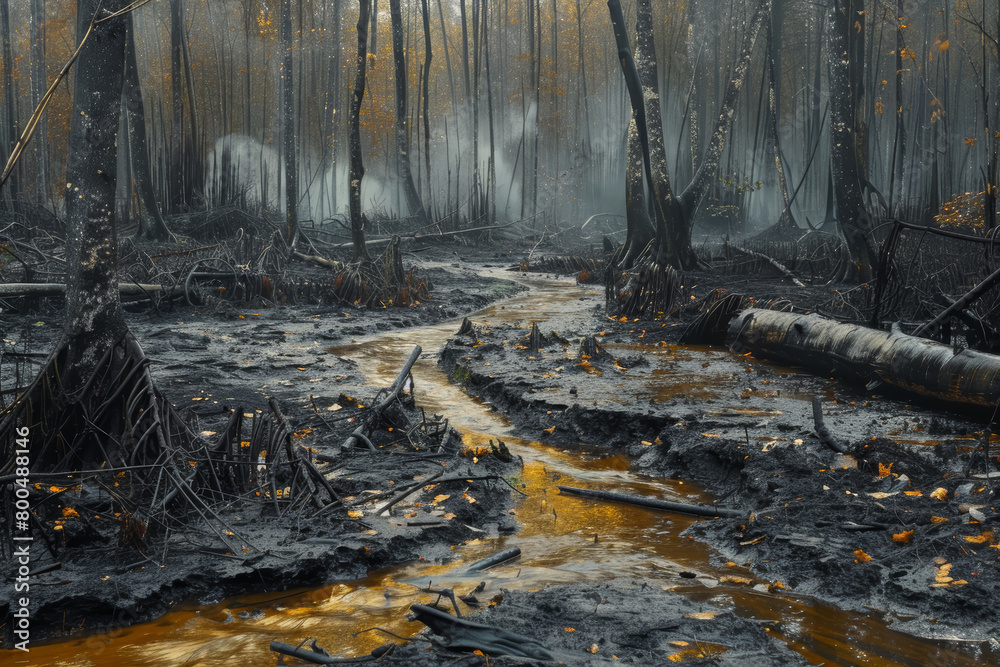 Dying Forest and Pollution Impact Scene Dying Forest and Pollution Impact Scene