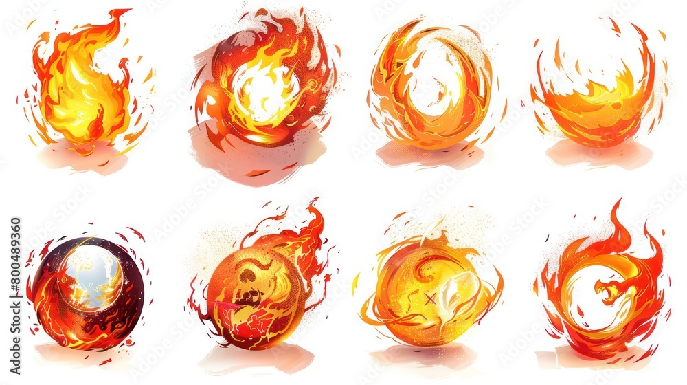 fire spell gaming icons isolated on a white background fire spell gaming icons isolated on a white background