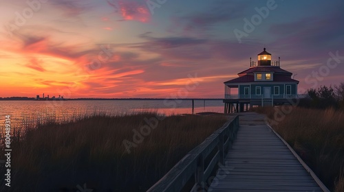 View of the Choptank River Lighthouse right after sunset n Cambridge, Maryland, United State. photo