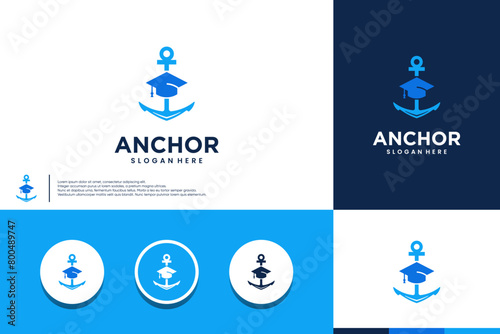 marine education ,with anchor and graduation cap ,logo deign template.