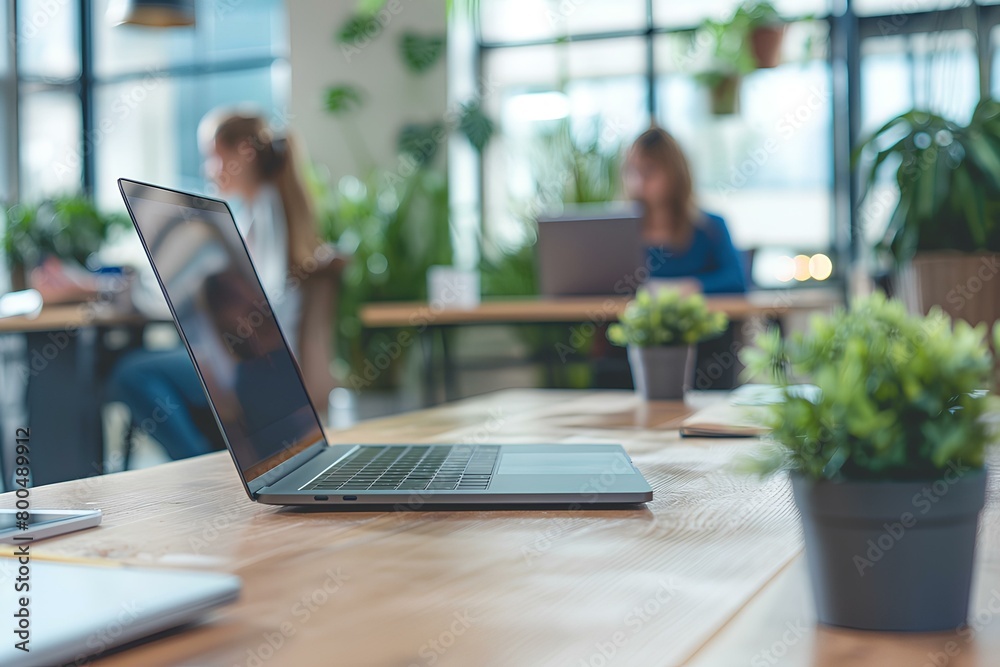 businesspeople with laptop having a meeting in the office. generative AI businesspeople with laptop having a meeting in the office. generative AI